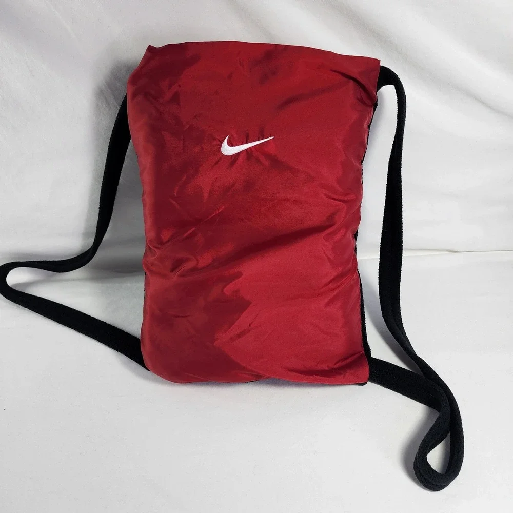 Y2K Nike‎ Fleece Blanket Backpack 59x39 Black Red Packable Travel Vacation Game